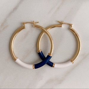 Navy Enamel Tube Hoops | 18k Gold Filled